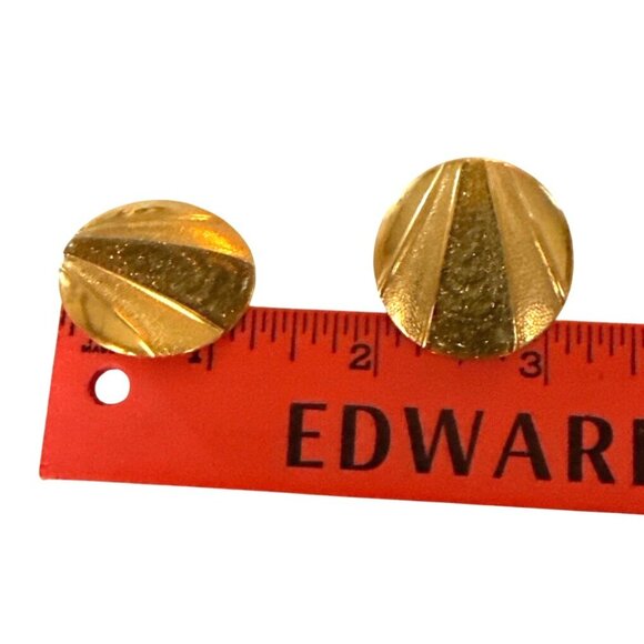 Vtg. Gold-Tone Round Clip-On Earrings Textured Glittery Enamel Clips, jewelry - Picture 7 of 11